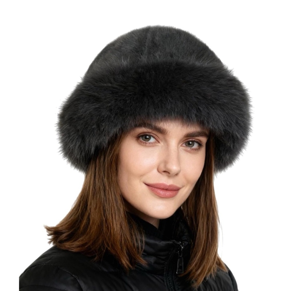 Dark gray Faux Fur Winter Hat – Soft & Warm Russian Style
